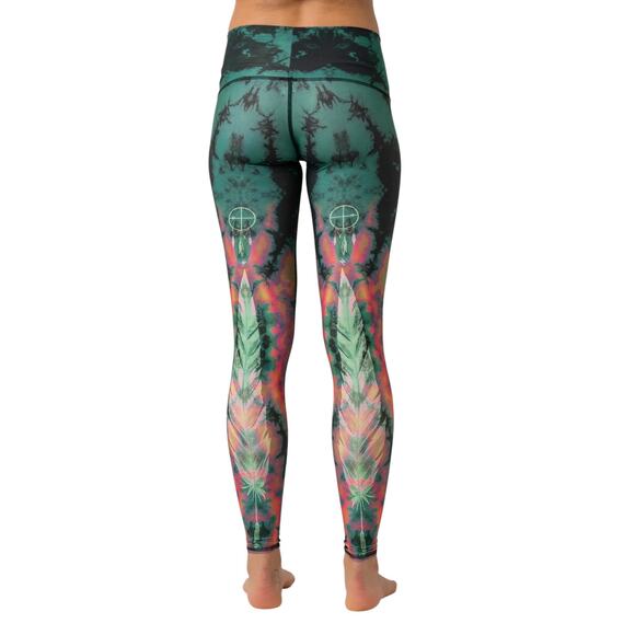 Teeki Women's Eagle Feather Green Hot Pant Pull On Yoga Leggings Size Small - Picture 1 of 5